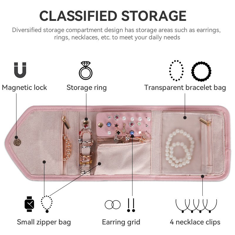 Sac pliable 14.5x3x15cm de Mini Travel Organizer Jewellery Roll de monture filtre de stockage de bijoux