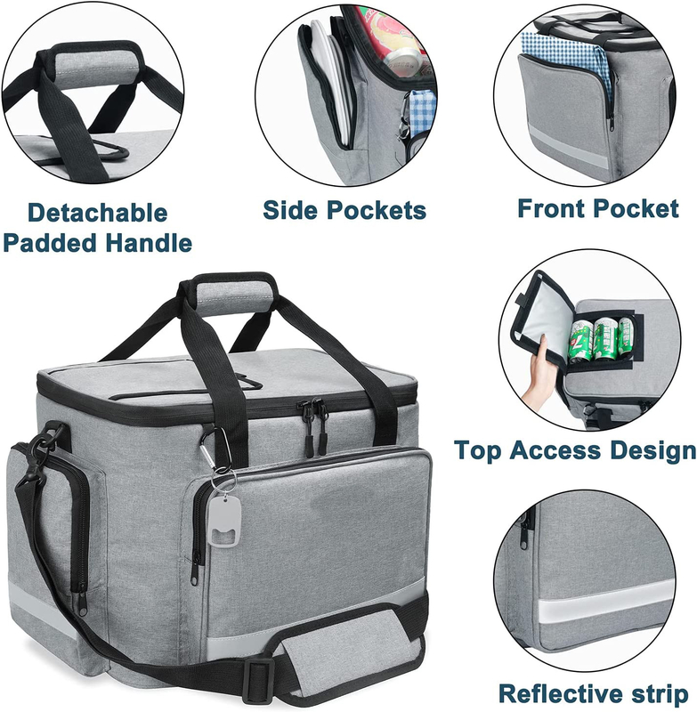 Le 60Can 0.8kg des grands hommes mous isolés blancs argentés de Tote Cooler Bag With Zipper