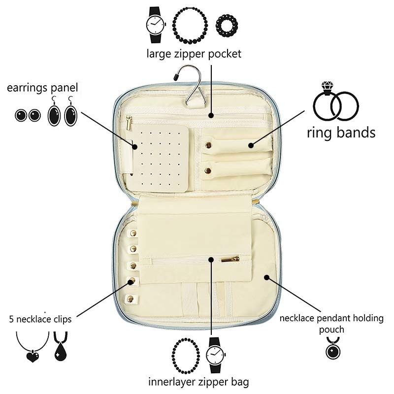Petit étui à bijoux de voyage en simili cuir organisateur de voyage Portable 10x6.4x2