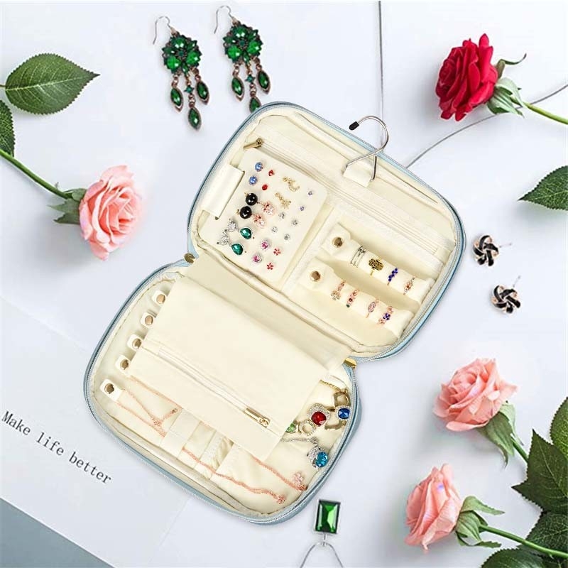 Petit étui à bijoux de voyage en simili cuir organisateur de voyage Portable 10x6.4x2