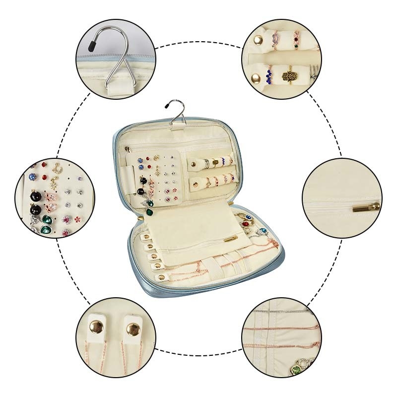 Petit étui à bijoux de voyage en simili cuir organisateur de voyage Portable 10x6.4x2