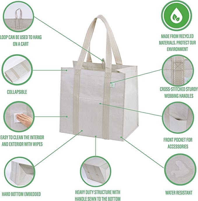 Le sac à provisions résistant de toile avec des poches ferment la fermeture éclair l'épicerie de Codycross écologique