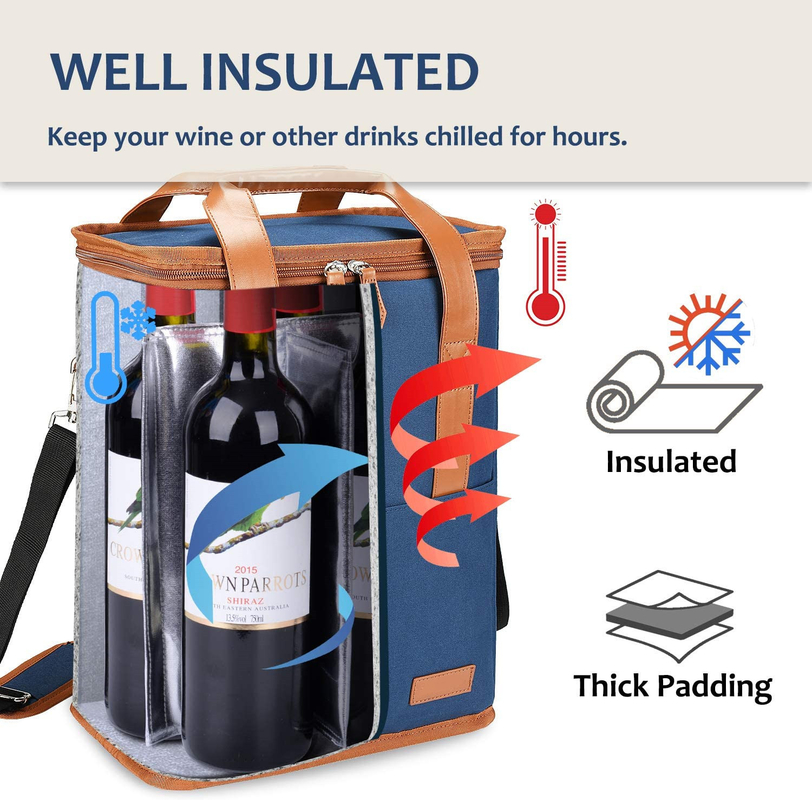 Le XL a isolé une poche plus fraîche de sac pour les bouteilles 8.6X7.1X12.5 du vin 6 d'épiceries »