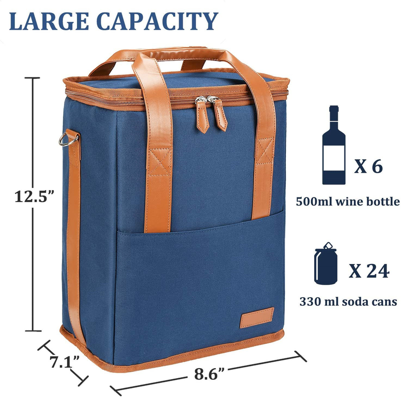 Le XL a isolé une poche plus fraîche de sac pour les bouteilles 8.6X7.1X12.5 du vin 6 d'épiceries »