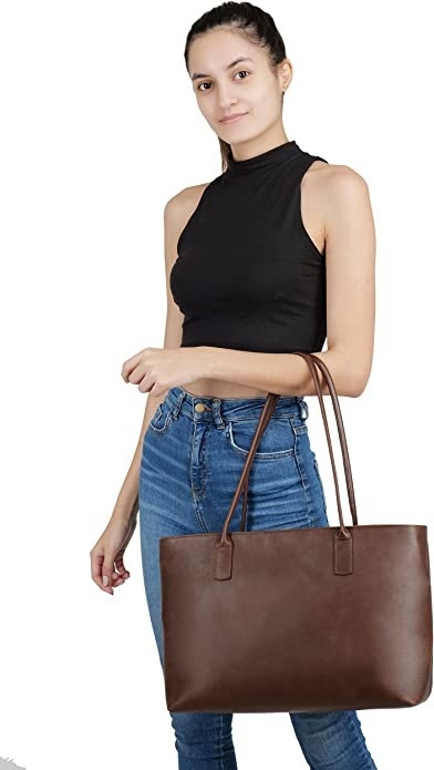 L'ordinateur portable en cuir Tote Bag, 16x21 d'ordinateur-valise de cru fonctionnent le sac d'épaule de bureau