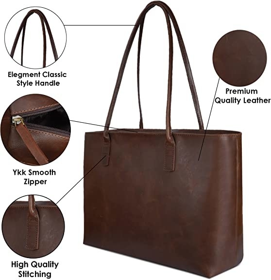 L'ordinateur portable en cuir Tote Bag, 16x21 d'ordinateur-valise de cru fonctionnent le sac d'épaule de bureau