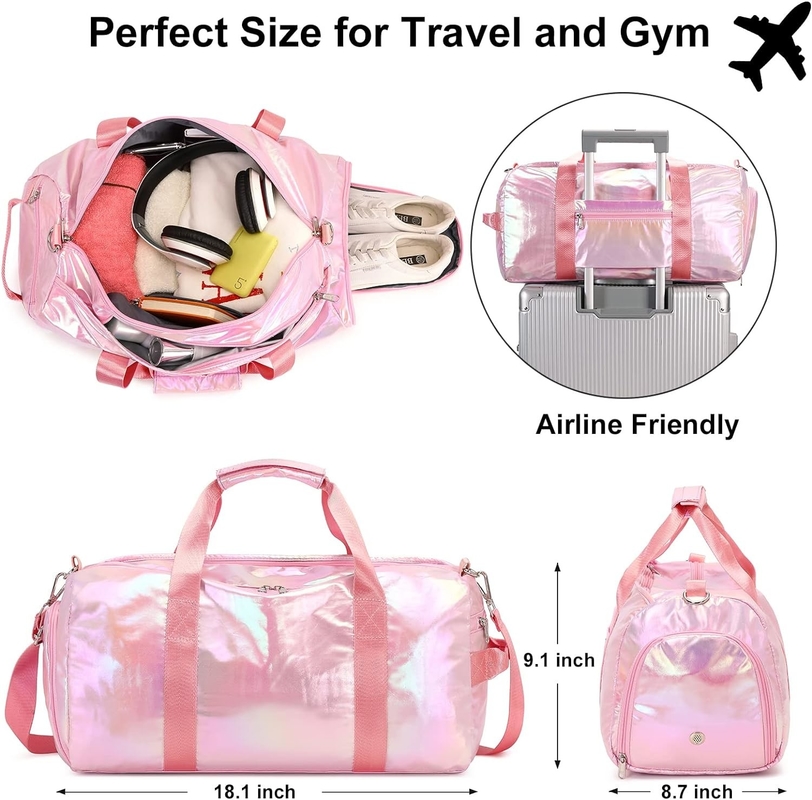 Polyester résistant à l' eau Couleur rose métallique Soirée week-end Gym Sac de danse avec poche humide