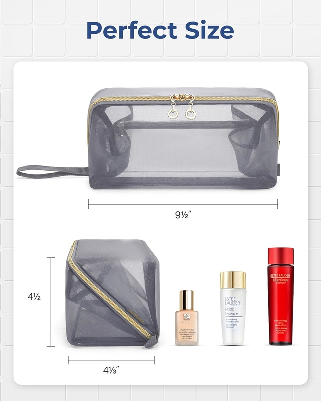Portatif gros sac cosmétique à mailles noires ouvert organisateur plat sac de voyage pour hommes femmes