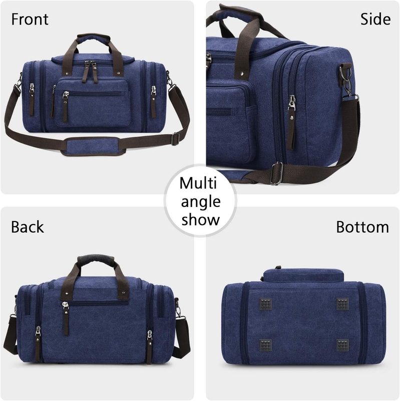 Sac de nuit en toile bleue, sport, gym, yoga, sac messager avec poignée.