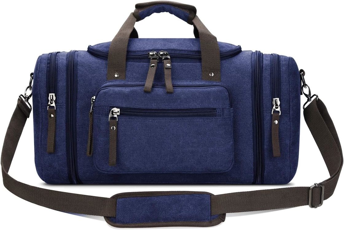 Sac de nuit en toile bleue, sport, gym, yoga, sac messager avec poignée.