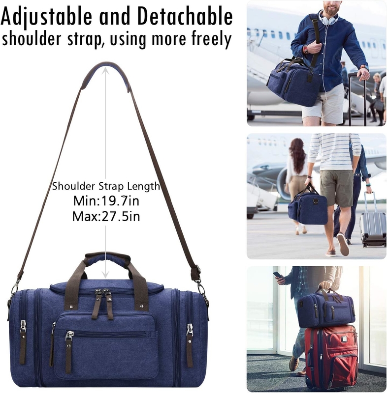 Sac de nuit en toile bleue, sport, gym, yoga, sac messager avec poignée.