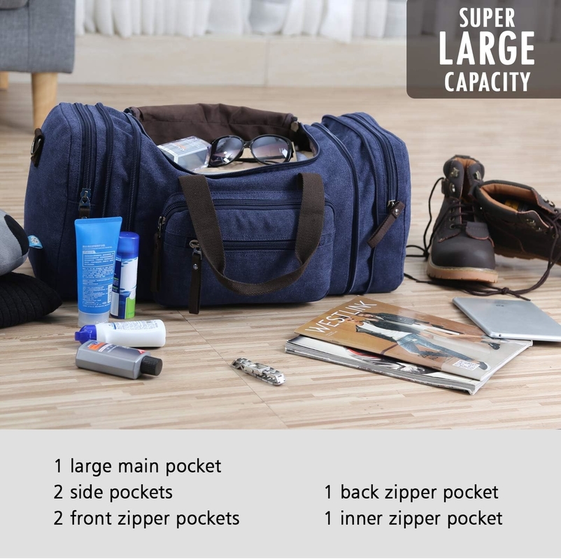 Sac de nuit en toile bleue, sport, gym, yoga, sac messager avec poignée.