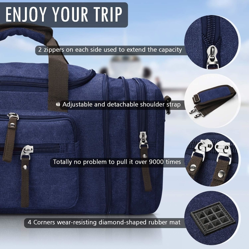 Sac de nuit en toile bleue, sport, gym, yoga, sac messager avec poignée.