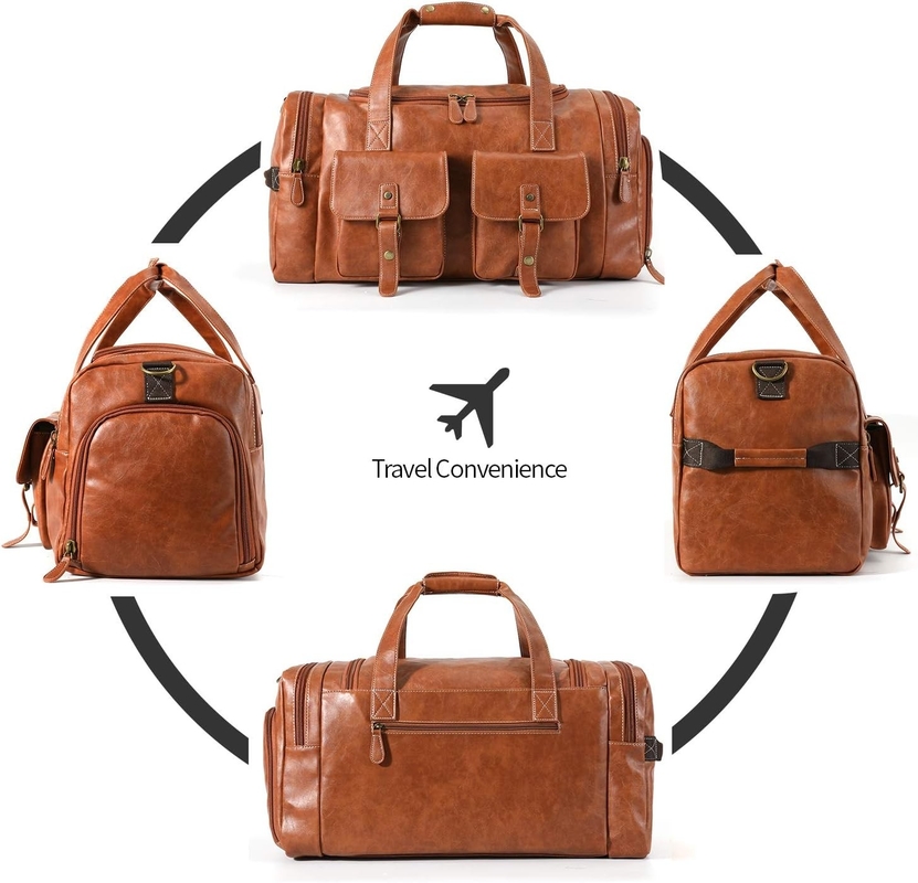 Gros sac de voyage en cuir en PU brun porté le week-end de nuit Sports Yoga Gym personnalisé avec sac à chaussures