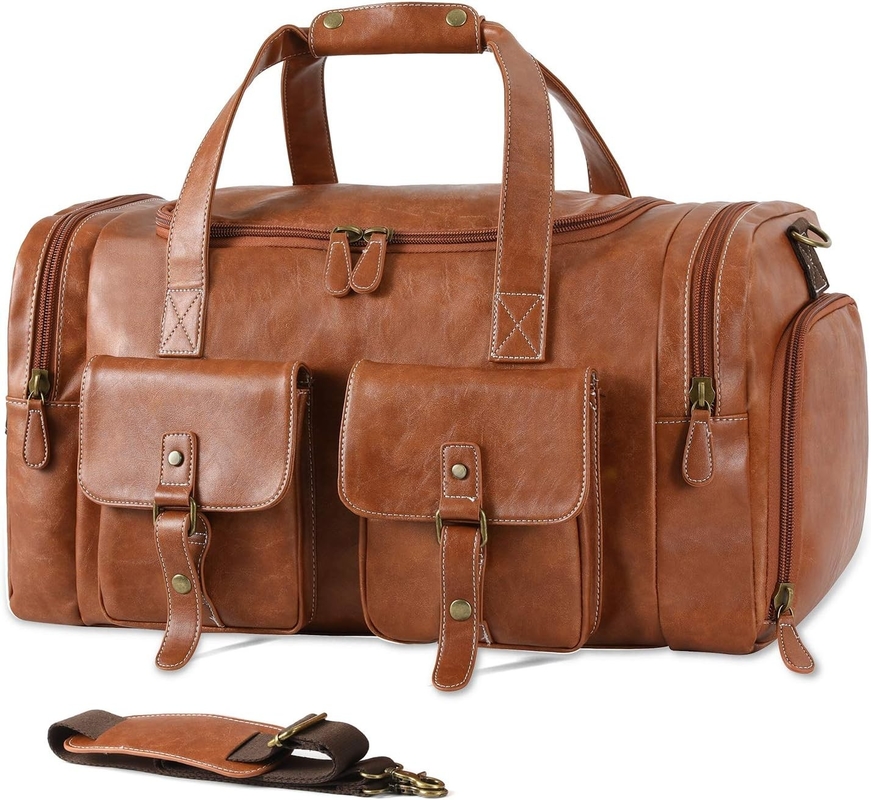 Gros sac de voyage en cuir en PU brun porté le week-end de nuit Sports Yoga Gym personnalisé avec sac à chaussures