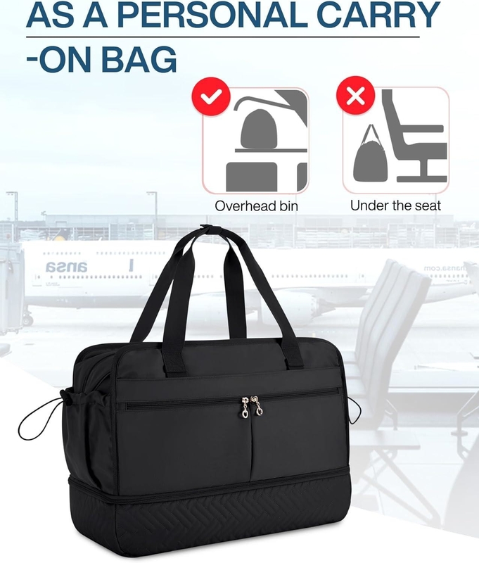 Large noir 40L Portable Week-end sac de nuit Sports Gym Yoga personnalisé Avec poches à chaussures