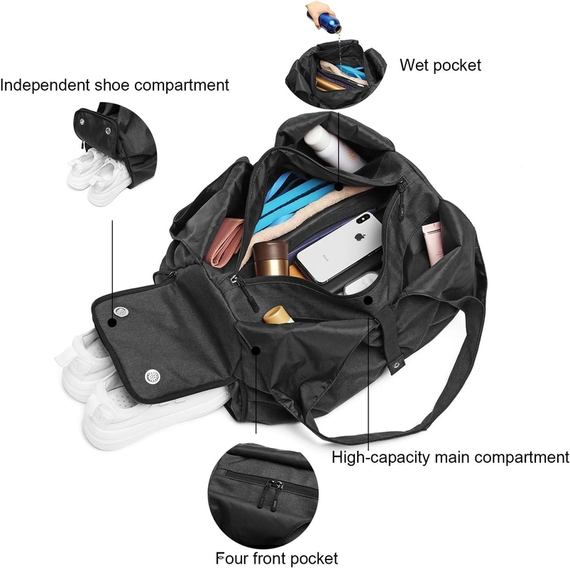 Polyester noir Yoga Gym Sports Sac de voyage à dos avec poches de rangement humides et sèches