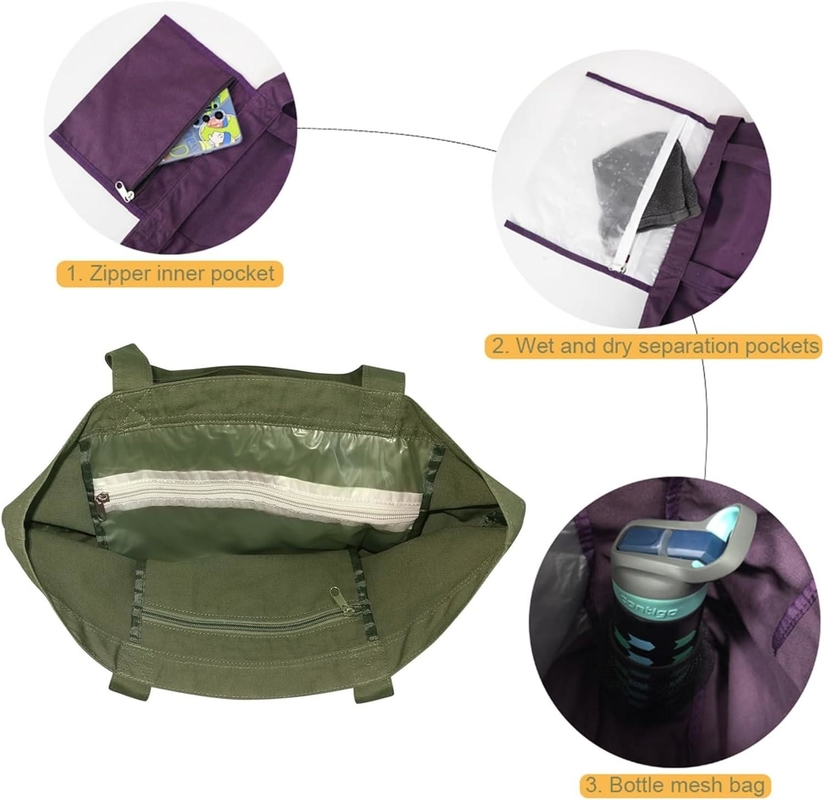 Gros sac de sport en coton de couleur verte avec chaussures