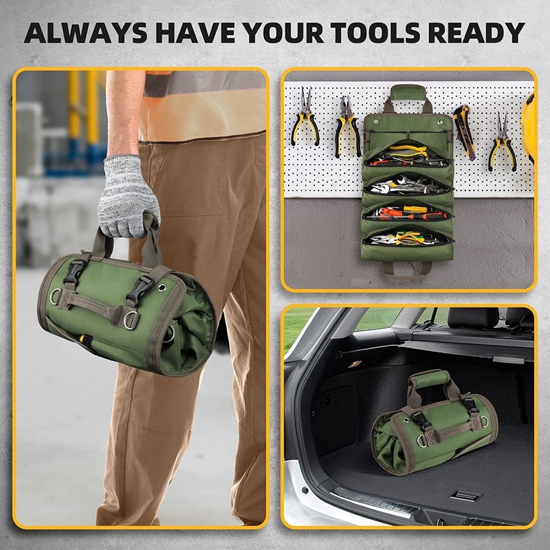 Verte imperméable à l' eau lourd service Portable Outil Roll Up Sac Fermeture à glissière amovible Poche pour les hommes Les femmes