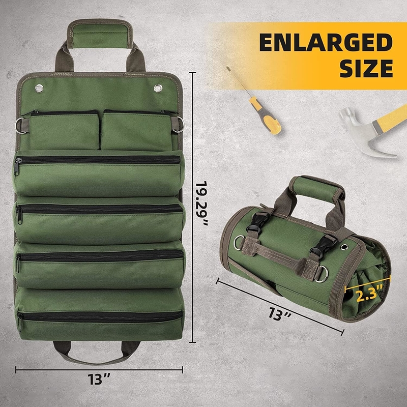 Verte imperméable à l' eau lourd service Portable Outil Roll Up Sac Fermeture à glissière amovible Poche pour les hommes Les femmes