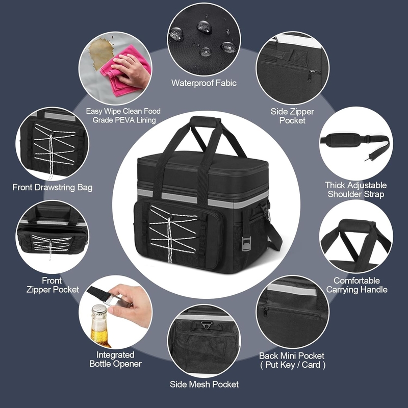 40L Portable étanche à l'eau Cooler sac isolé Compartements doubles Pour Beach Camping Picnic