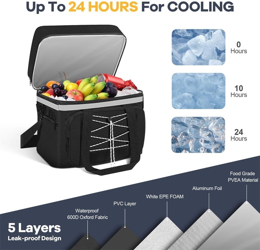 40L Portable étanche à l'eau Cooler sac isolé Compartements doubles Pour Beach Camping Picnic