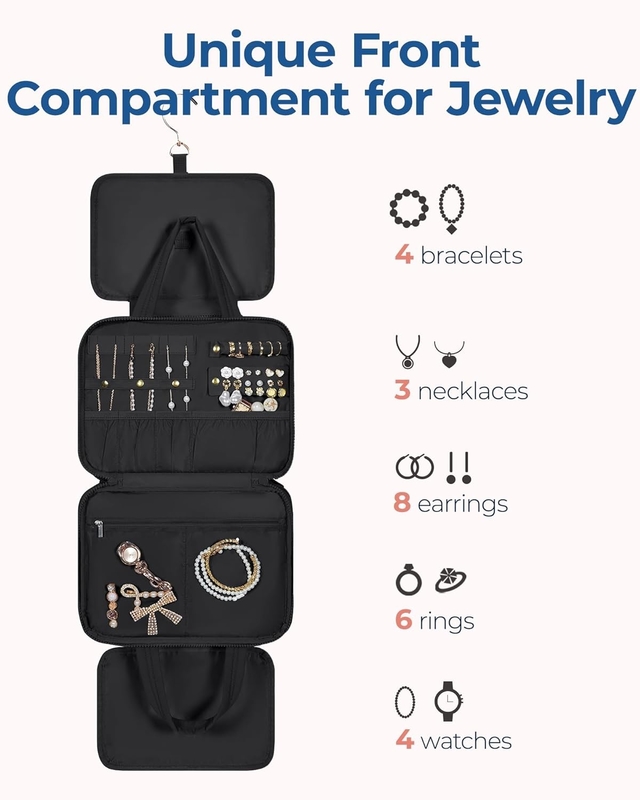 Noir Gros accessoires de voyage à main essentiels maquillage gonflé sac de voyage cosmétique sur mesure avec organiseur de bijoux